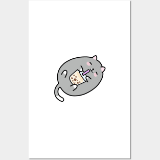 Grey Chubby Boba Cat! Posters and Art